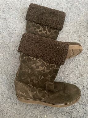 Coach Black Signature Logo Shearling-Trim Boots